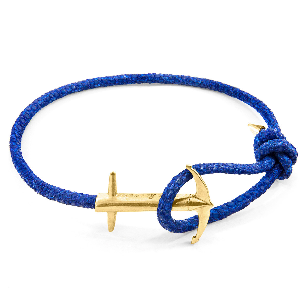 Azure Blue Admiral Anchor 9ct Yellow Gold and Stingray Leather Bracelet