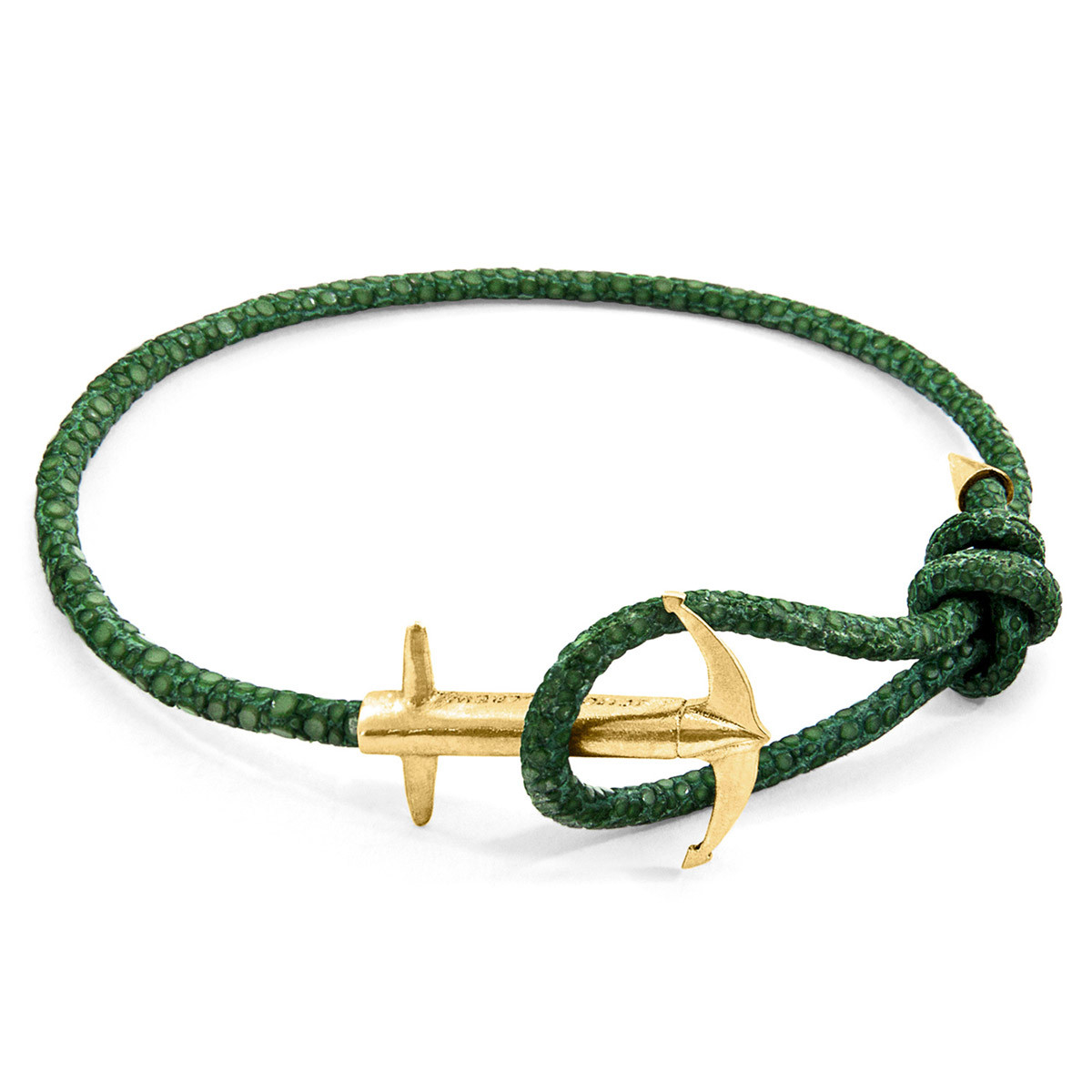 Racing Green Admiral Anchor 9ct Yellow Gold and Stingray Leather Bracelet