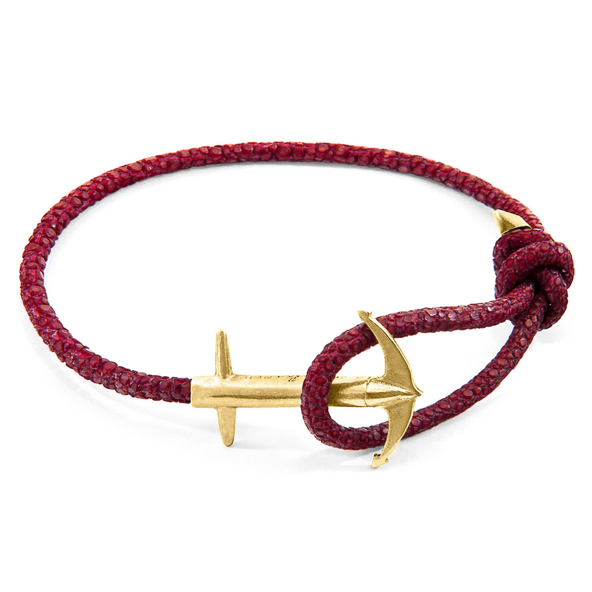 Bordeaux Red Admiral Anchor 9ct Yellow Gold and Stingray Leather Bracelet