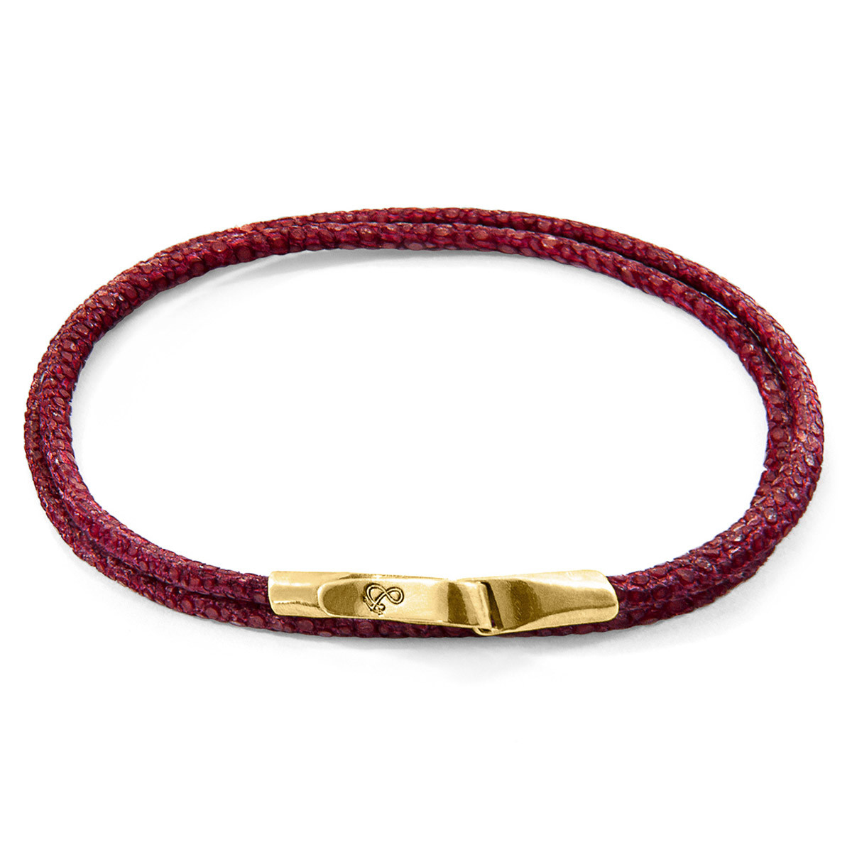 Bordeaux Red Liverpool 9ct Yellow Gold and Stingray Leather Bracelet
