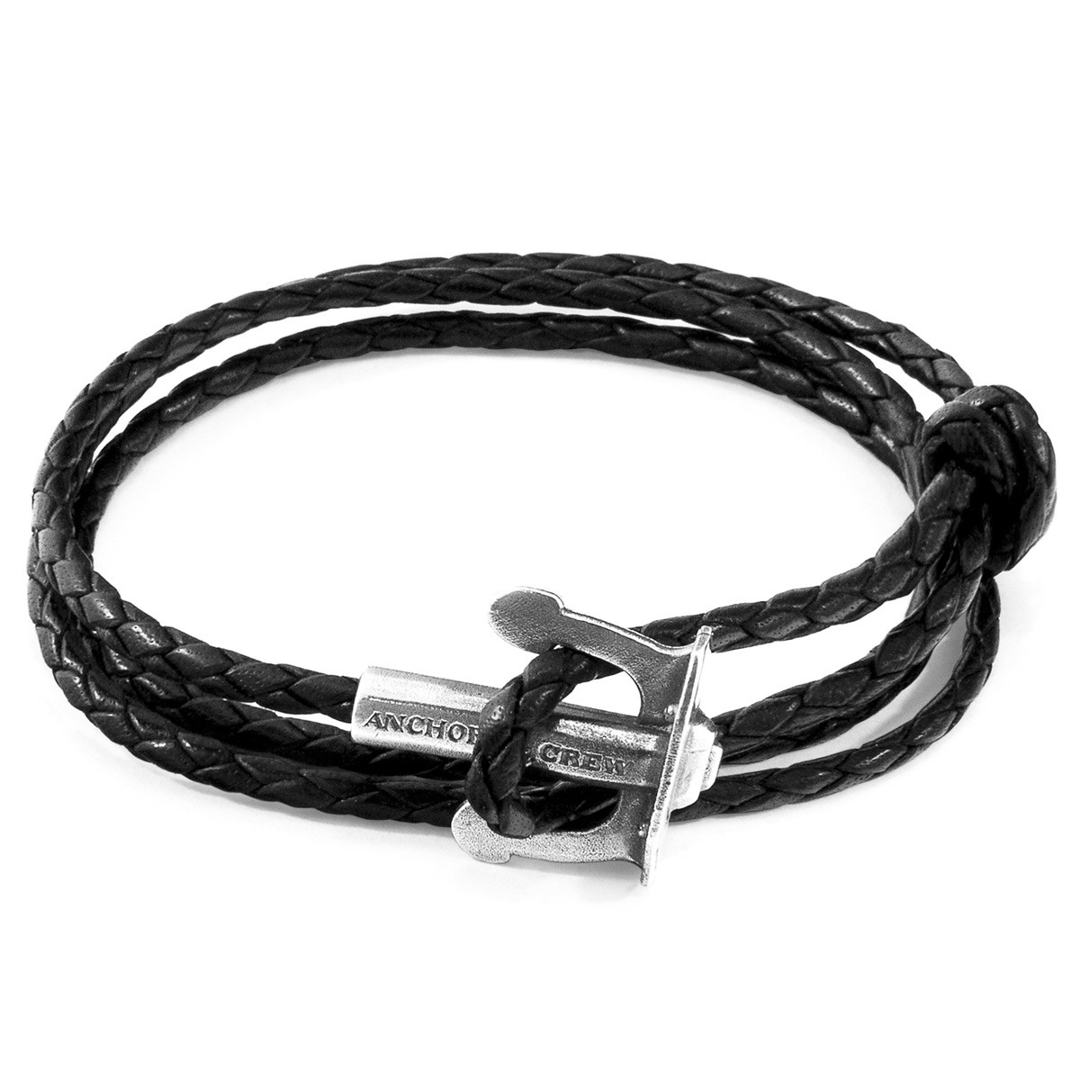 Coal Black Union Anchor Silver and Braided Leather Bracelet