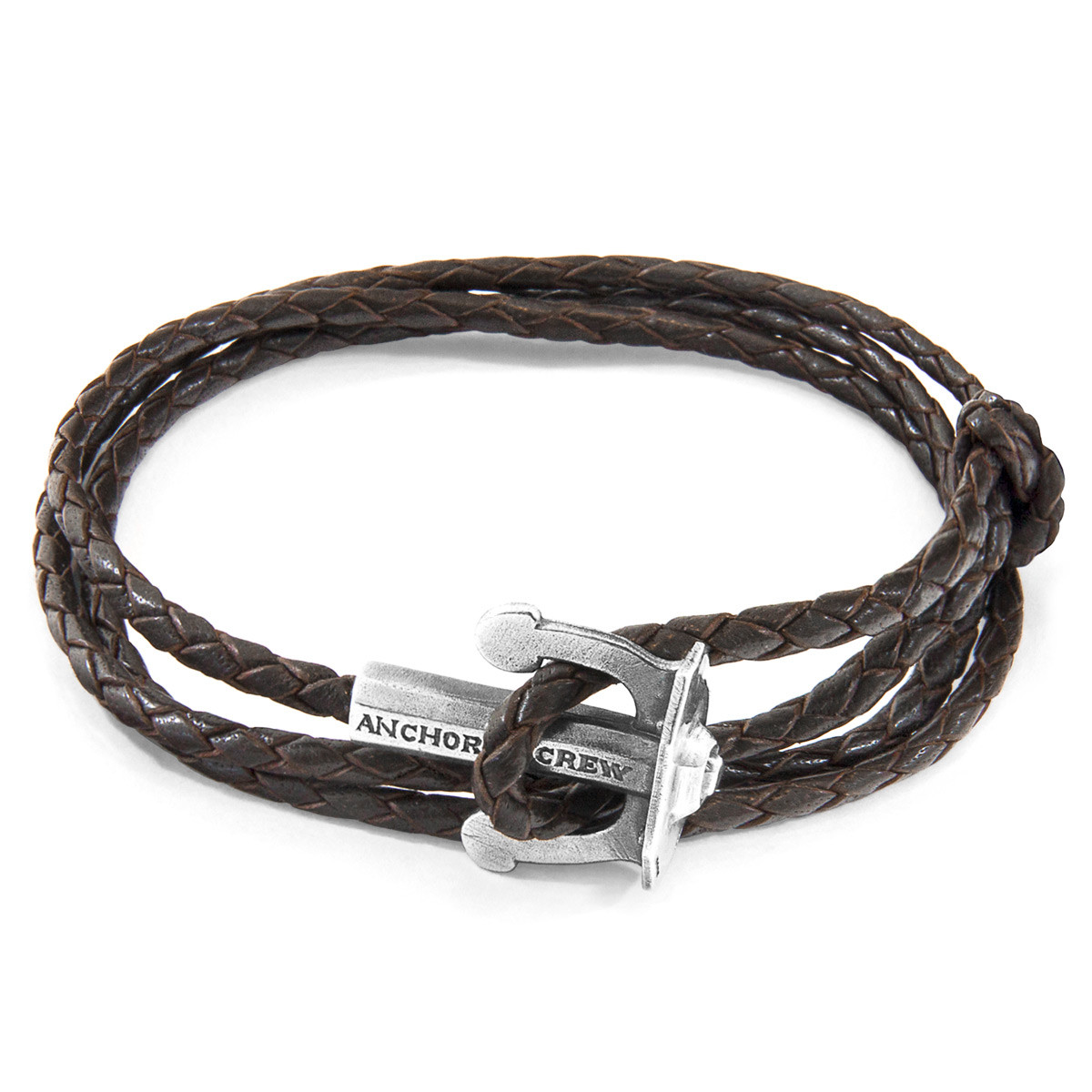 Dark Brown Union Anchor Silver and Braided Leather Bracelet