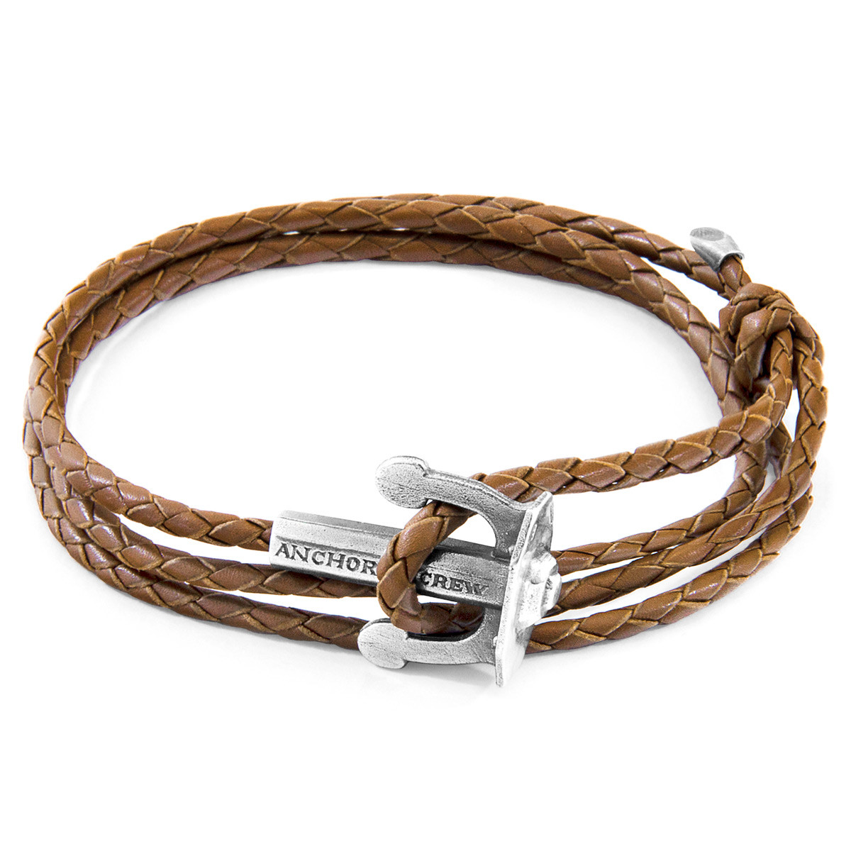 Light Brown Union Anchor Silver and Braided Leather Bracelet