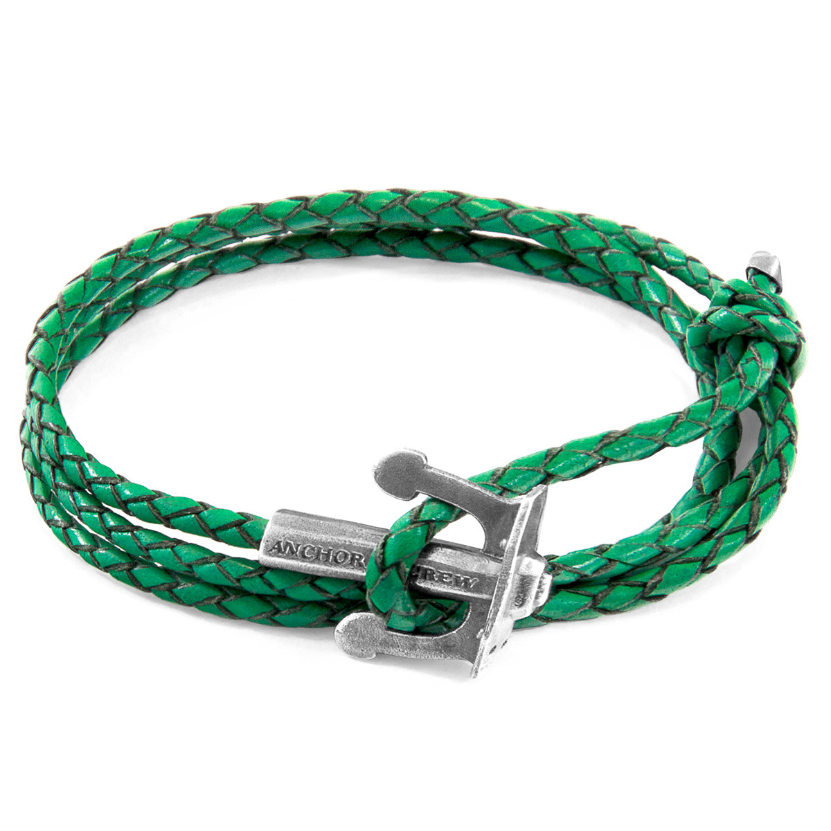 Union Anchor Silver And Braided Leather Bracelet