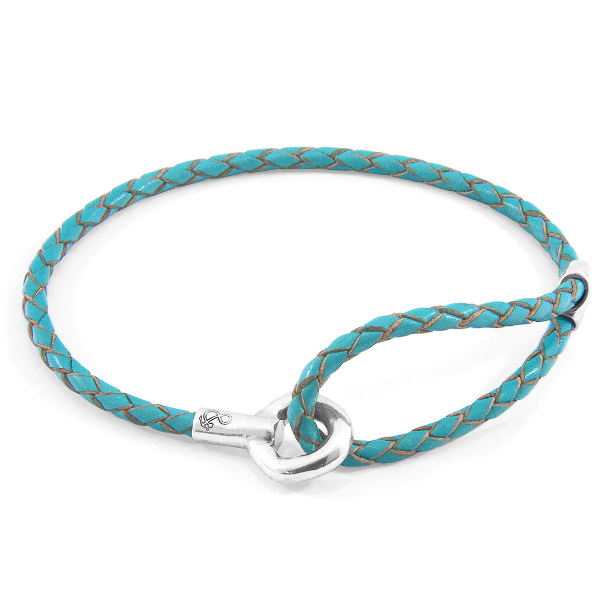 Turquoise Blue Blake Silver and Braided Leather Bracelet