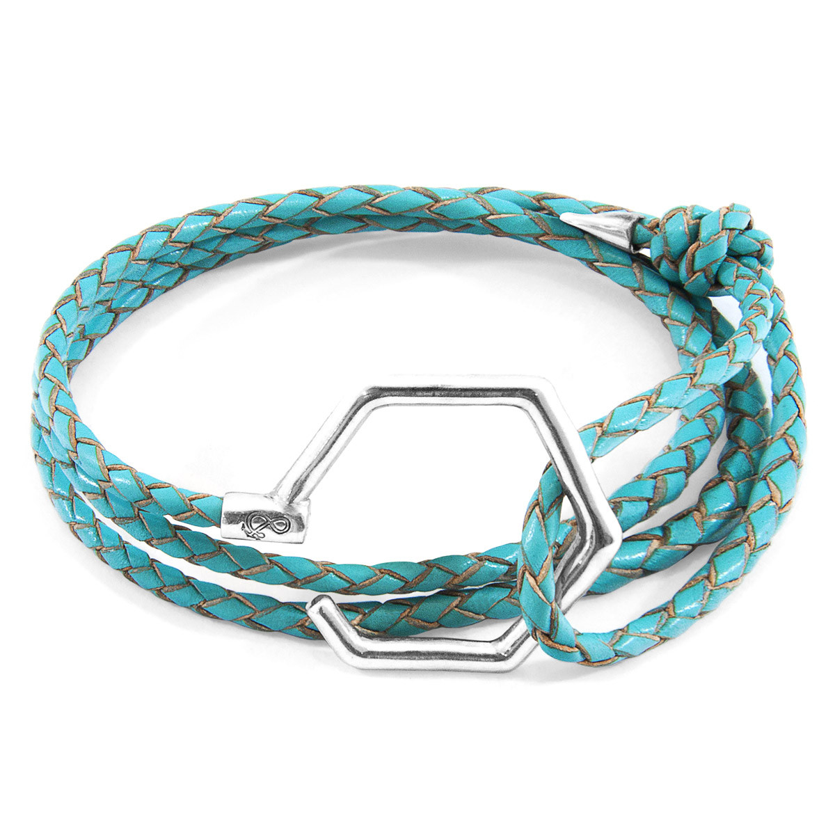 Turquoise Blue Storey Silver and Braided Leather Bracelet