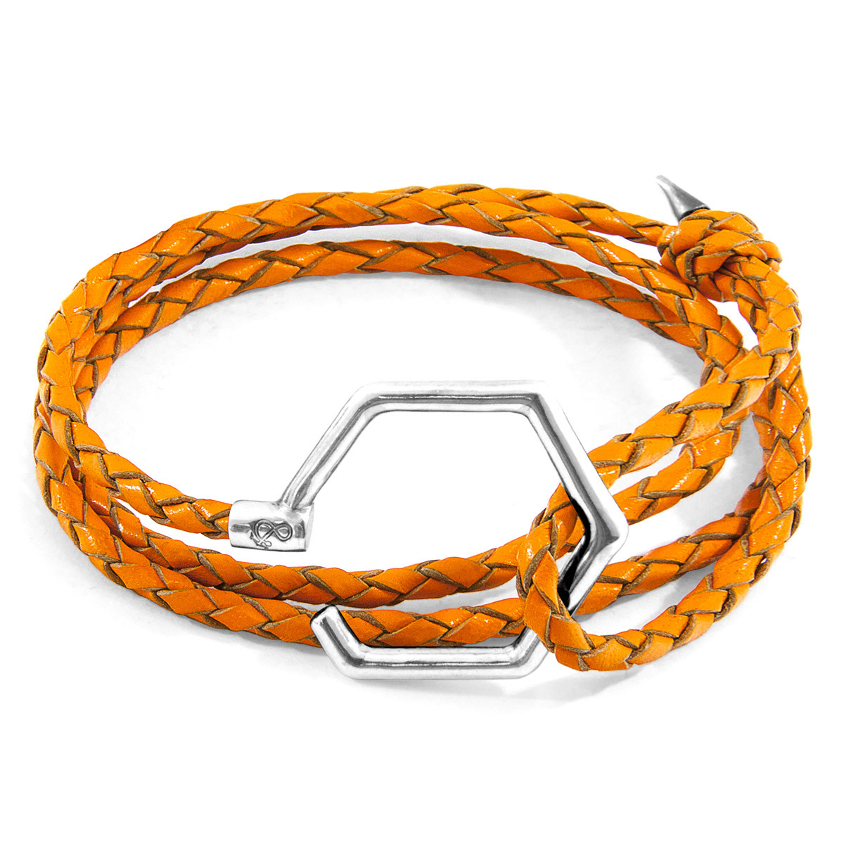 Fire Orange Storey Silver and Braided Leather Bracelet