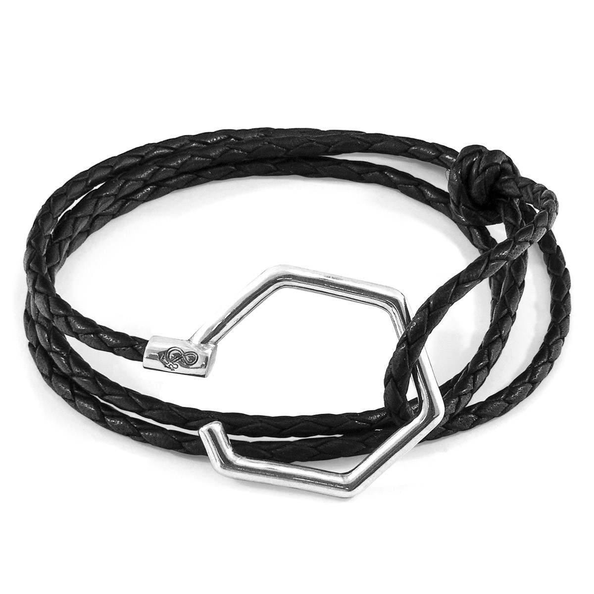 Coal Black Storey Silver and Braided Leather Bracelet