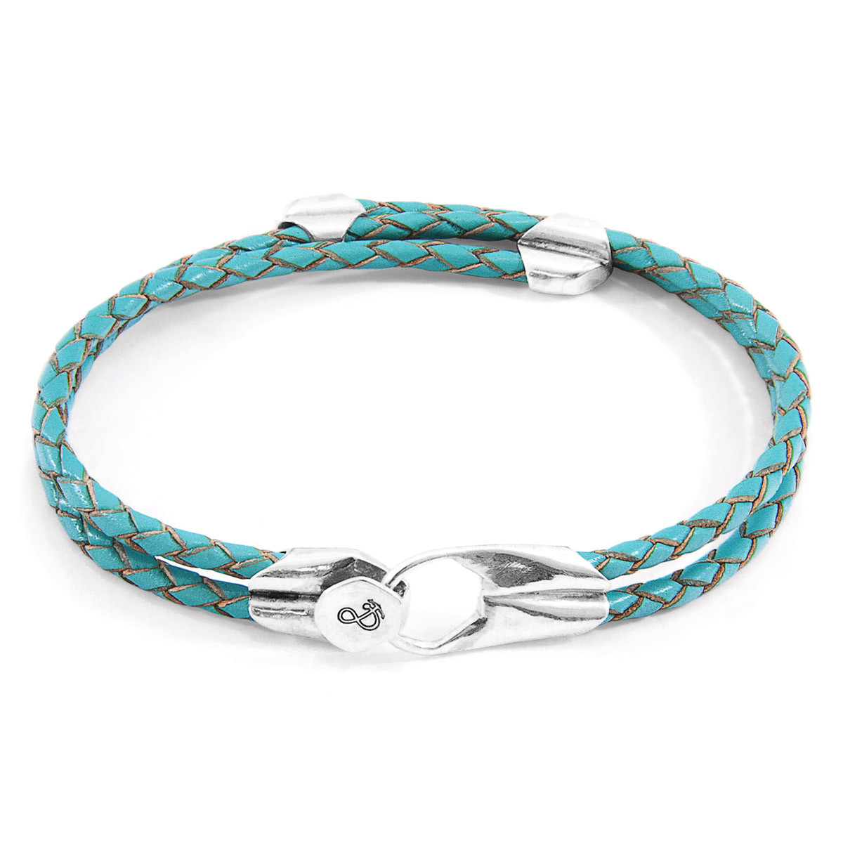 Turquoise Blue Conway Silver and Braided Leather Bracelet