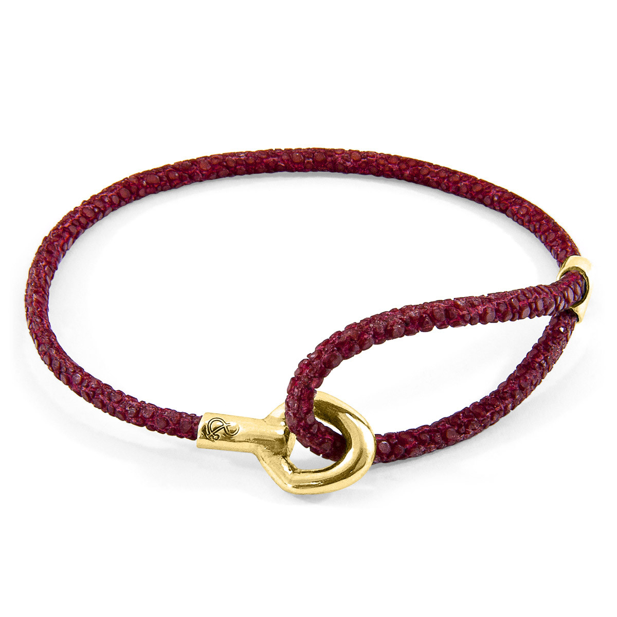 Bordeaux Red Blake 9ct Yellow Gold and Stingray Leather Bracelet