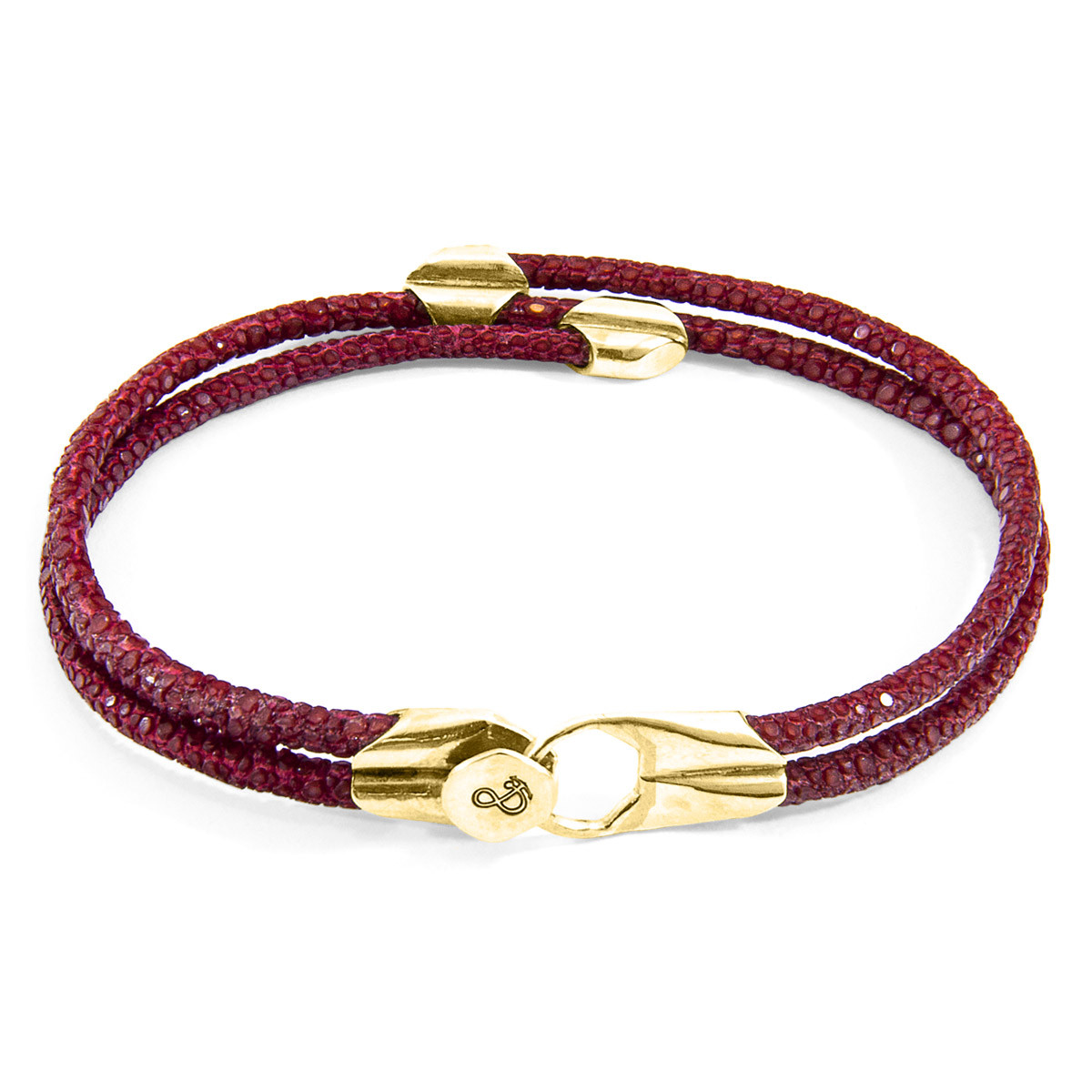 Bordeaux Red Conway 9ct Yellow Gold and Stingray Leather Bracelet