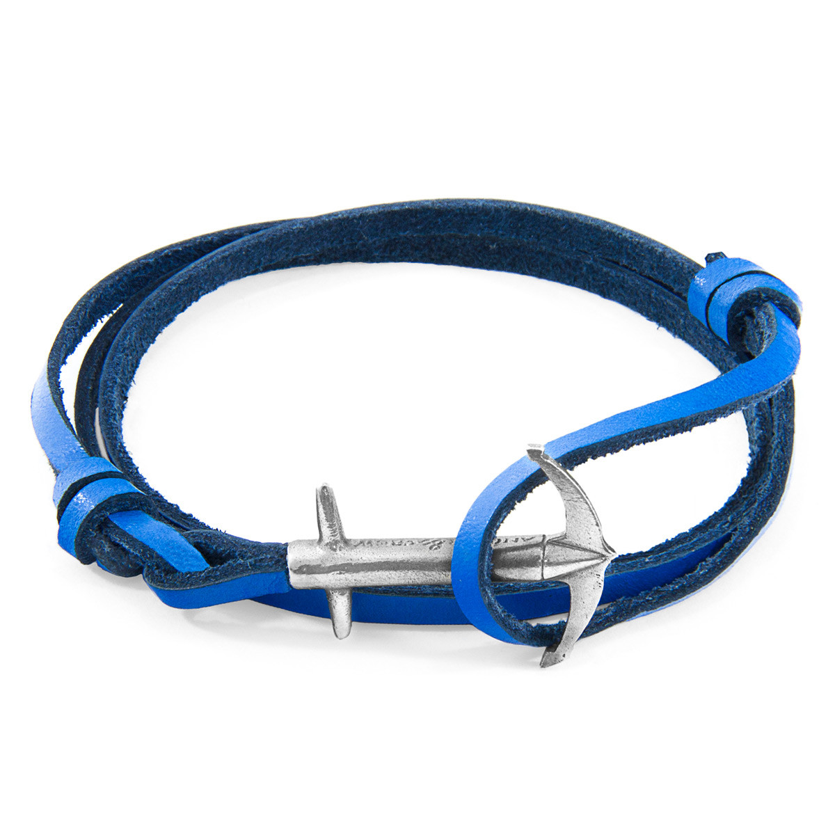 Royal Blue Admiral Anchor Silver and Flat Leather Bracelet