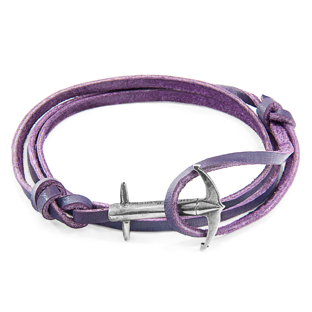 Grape Purple Admiral Anchor Silver and Flat Leather Bracelet
