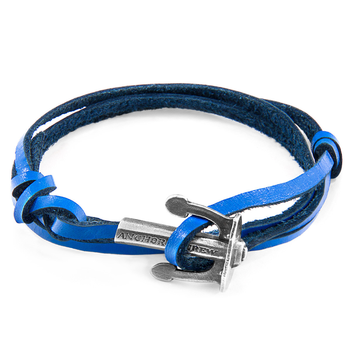 Royal Blue Union Anchor Silver and Flat Leather Bracelet