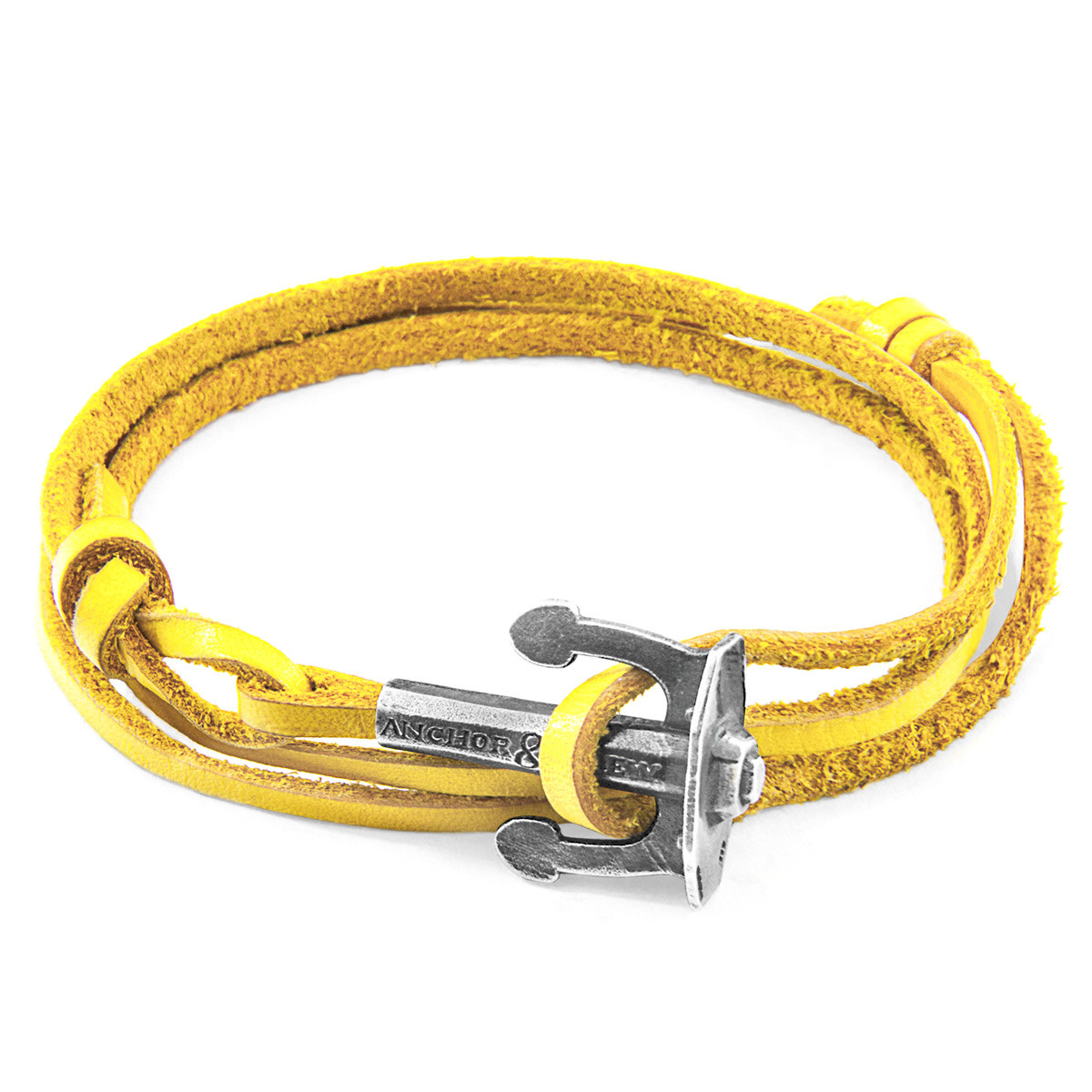 Mustard Yellow Union Anchor Silver and Flat Leather Bracelet