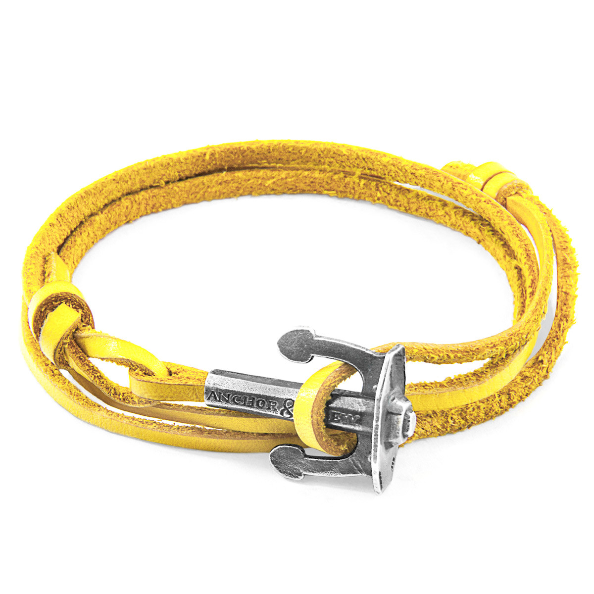 Union Anchor Silver And Flat Leather Bracelet