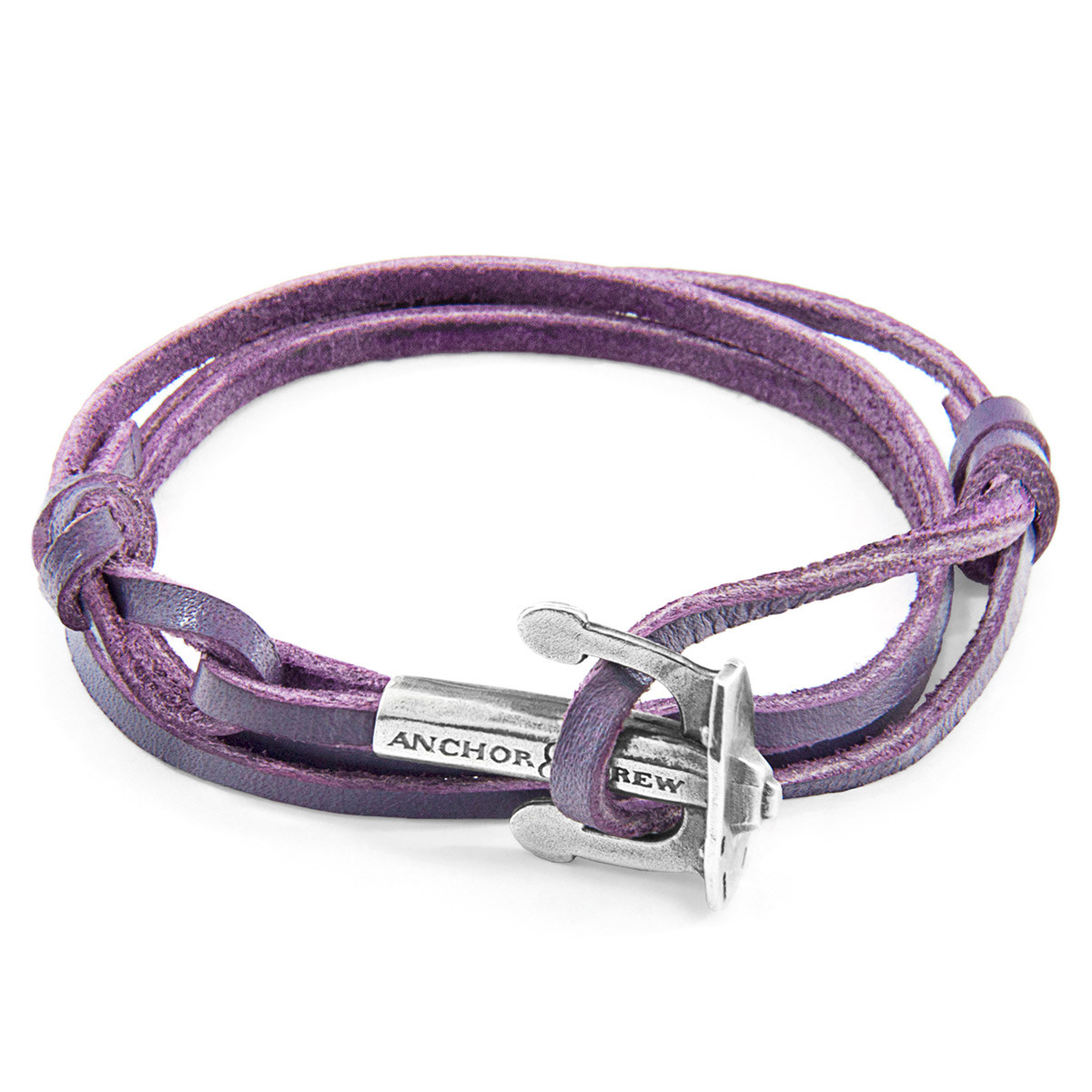 Grape Purple Union Anchor Silver and Flat Leather Bracelet