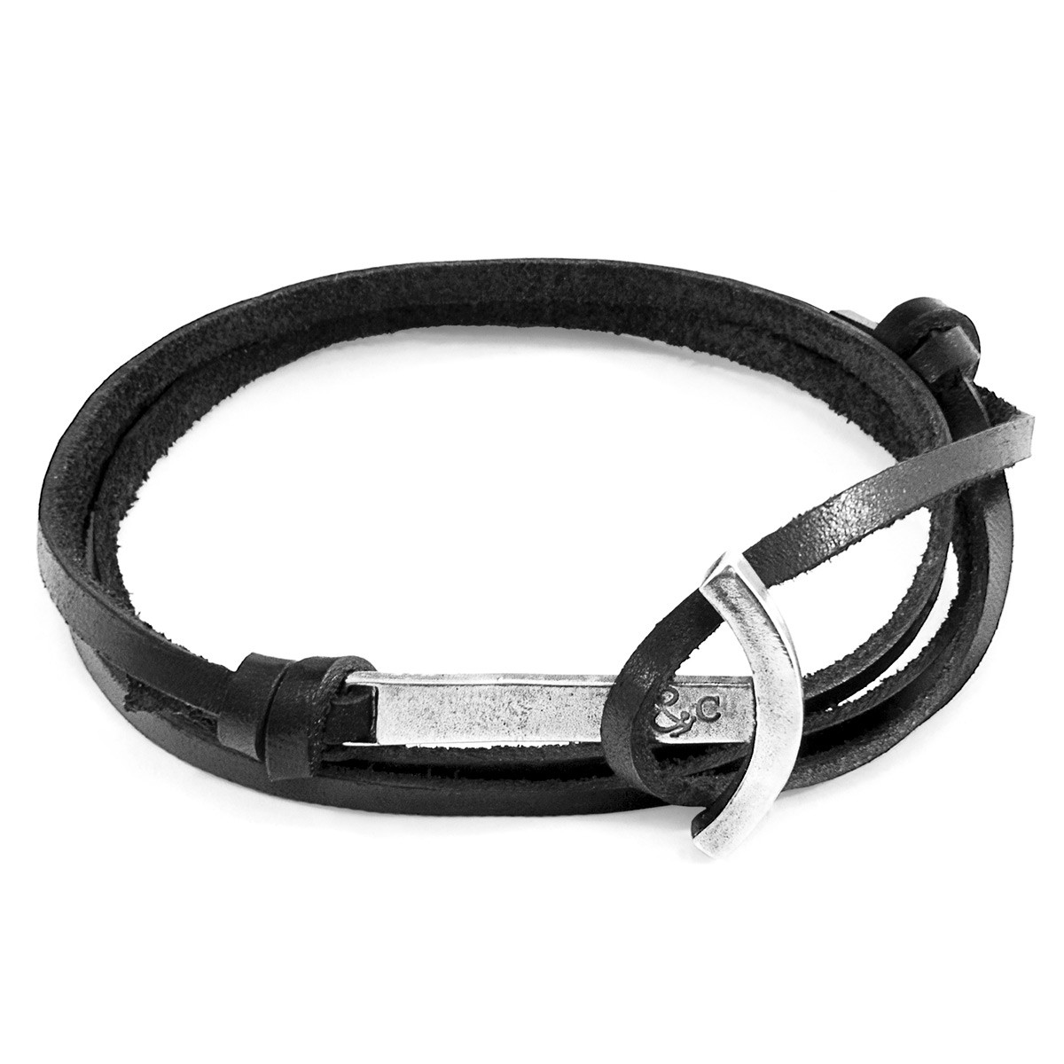 Clipper Anchor Silver And Flat Leather Bracelet