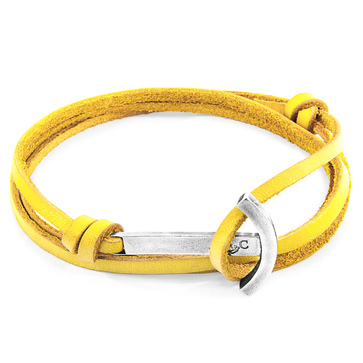 Mustard Yellow Clipper Anchor Silver and Flat Leather Bracelet