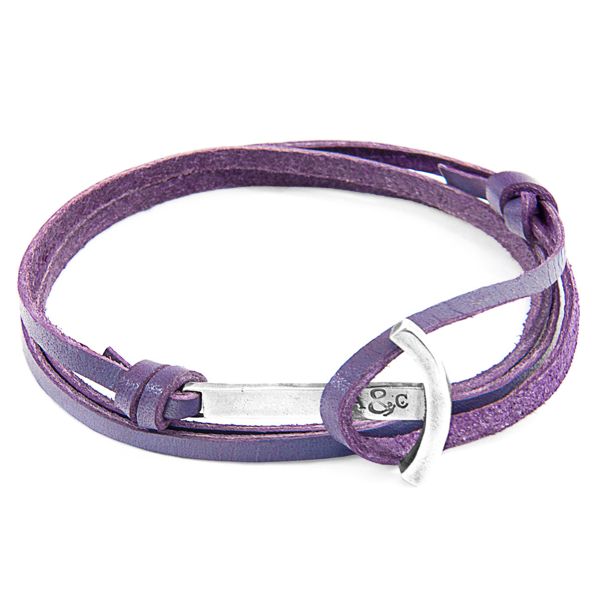 Grape Purple Clipper Anchor Silver and Flat Leather Bracelet