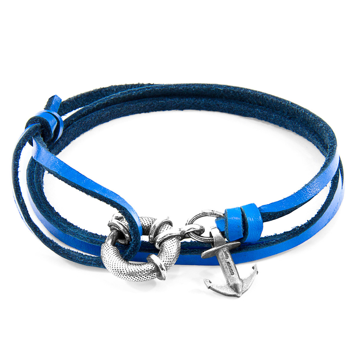 Royal Blue Clyde Anchor Silver and Flat Leather Bracelet