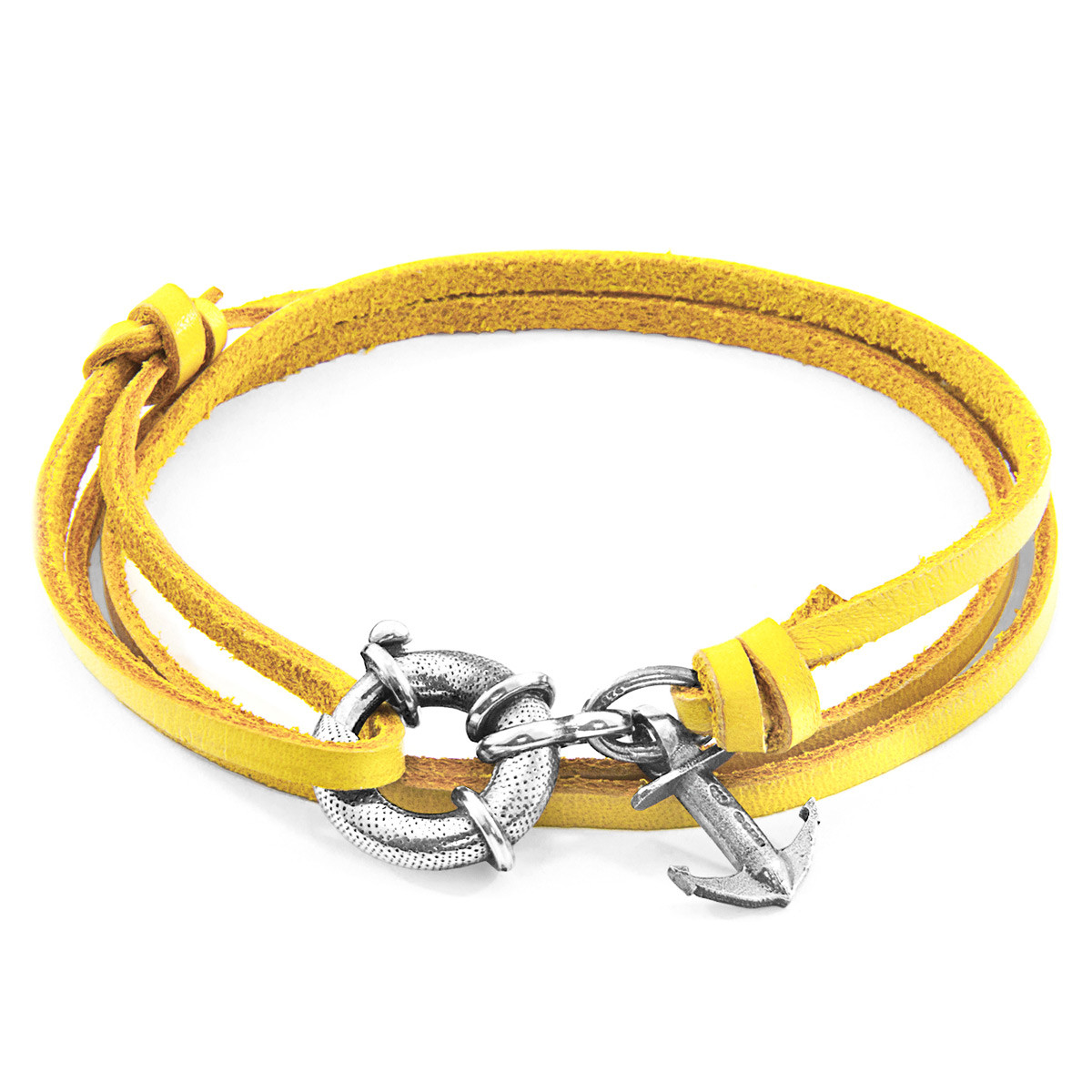 Mustard Yellow Clyde Anchor Silver and Flat Leather Bracelet