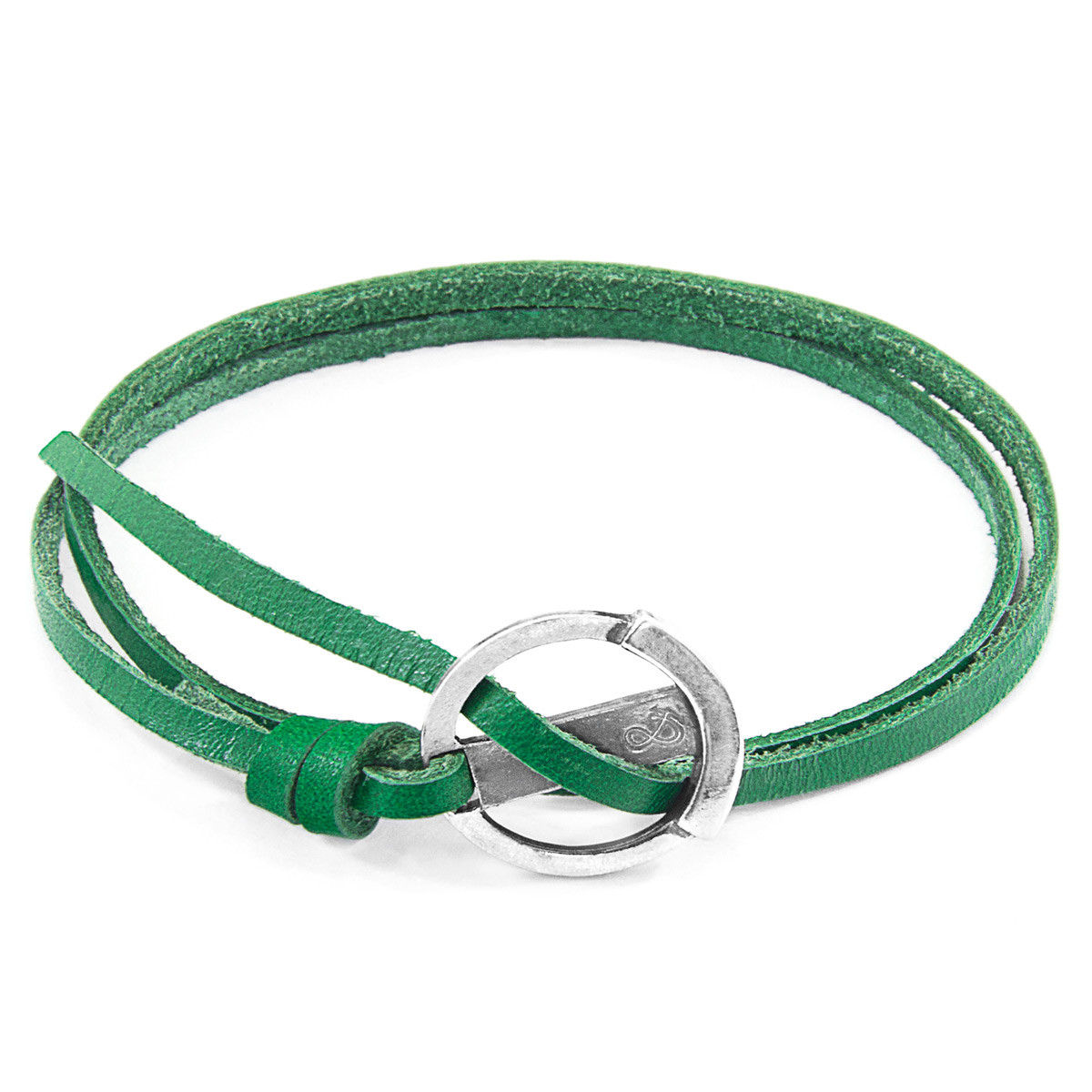 Fern Green Ketch Anchor Silver and Flat Leather Bracelet