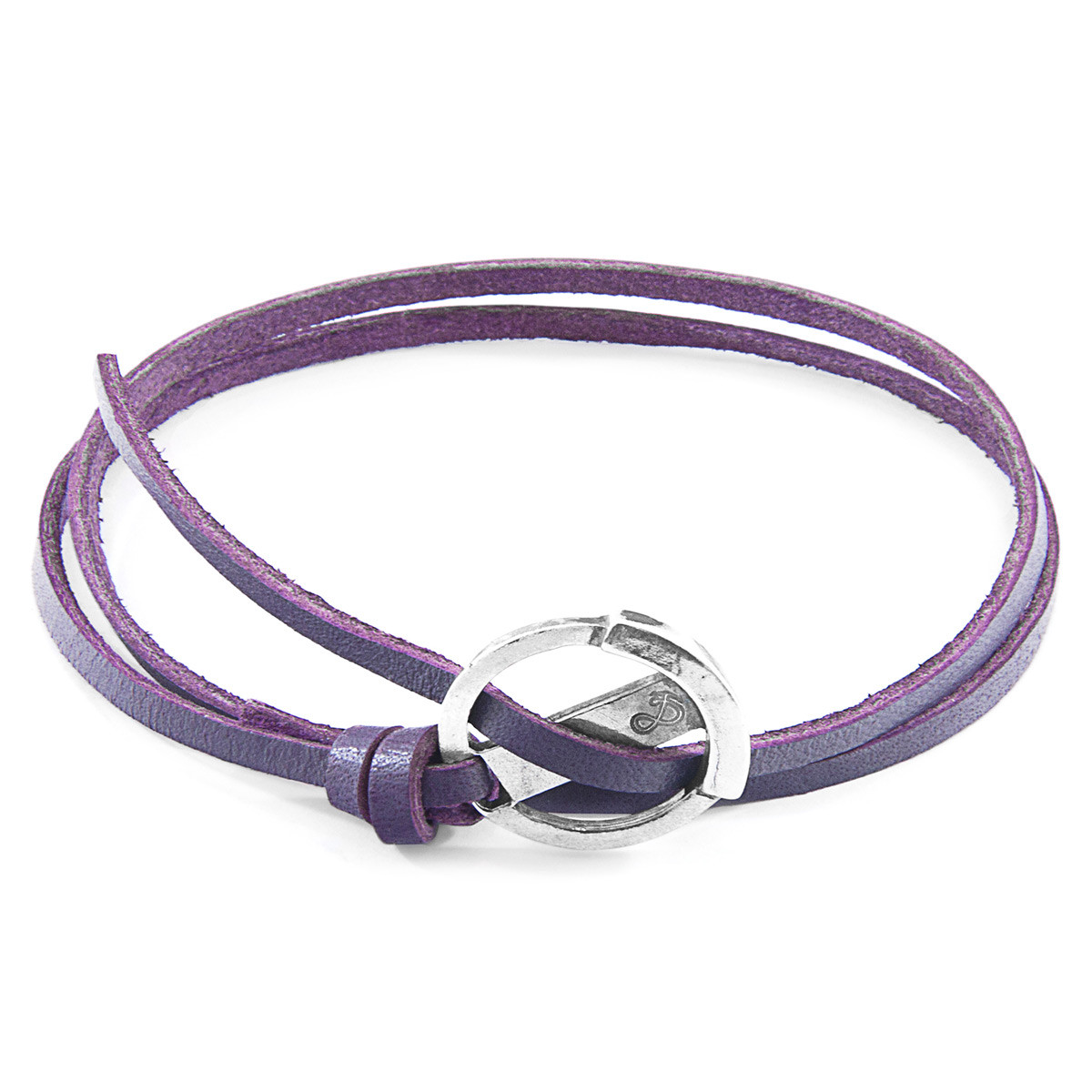 Grape Purple Ketch Anchor Silver and Flat Leather Bracelet