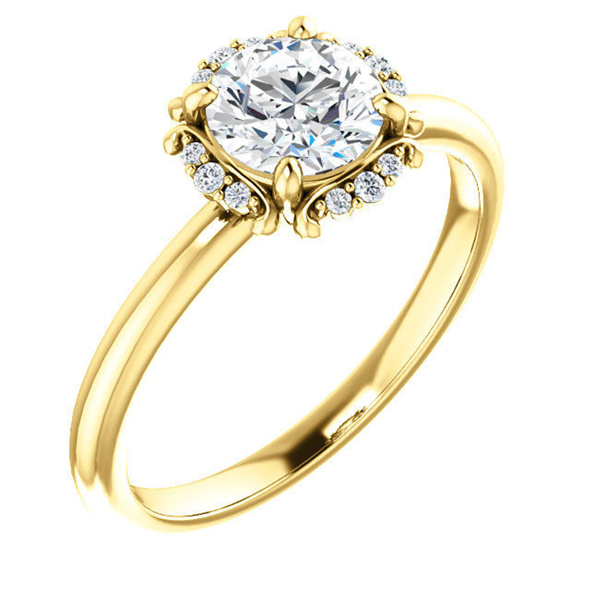 14Kt Yellow Gold Round Cut Diamond Accent Engagement Ring