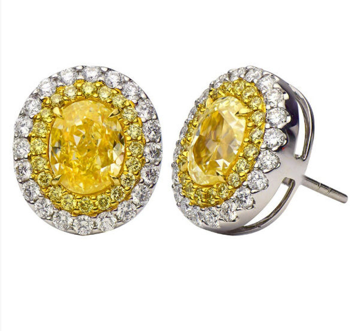 Fancy Yellow Oval Halo Diamond Earrings