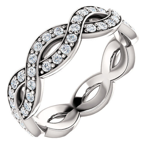 14Kt White Gold Twisted Round Cut Eternity Ring