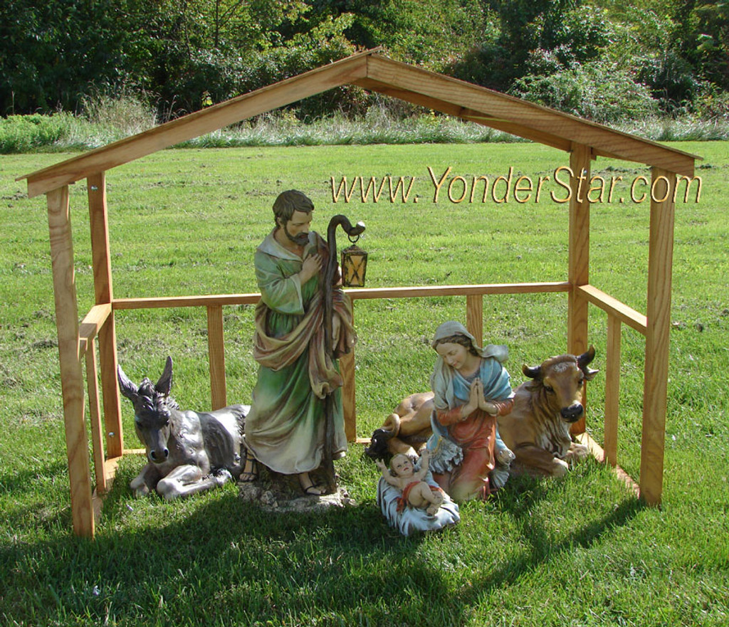 Outdoor Nativity Set with Wooden Manger - Yonder Star Christmas Shop LLC
