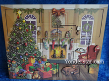 Wooden advent calendar Christmas morning.