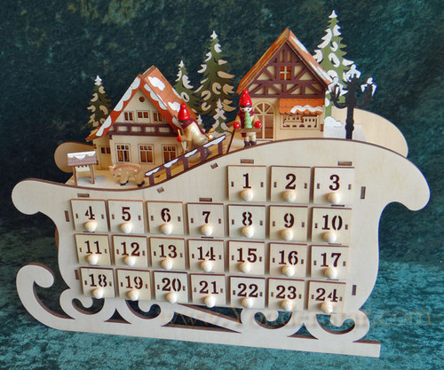 Lighted Wooden Advent Calendar - Sleigh Ride