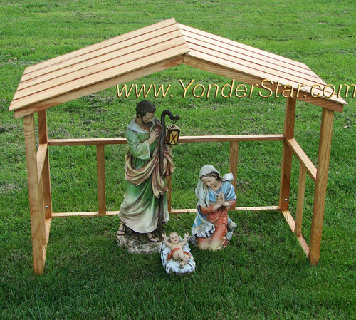 Outdoor Nativity Holy Family with Wooden Manger / Stable