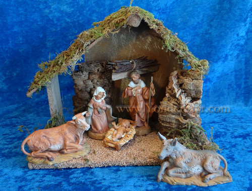 5" Fontanini Nativity Set w 10" Wooden Stable 54484