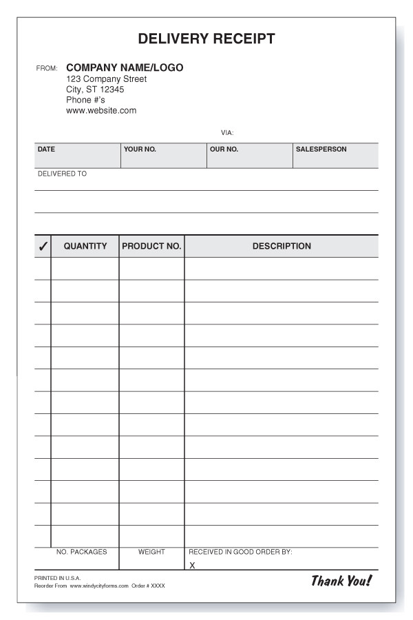 Delivery Receipt Windy City Forms