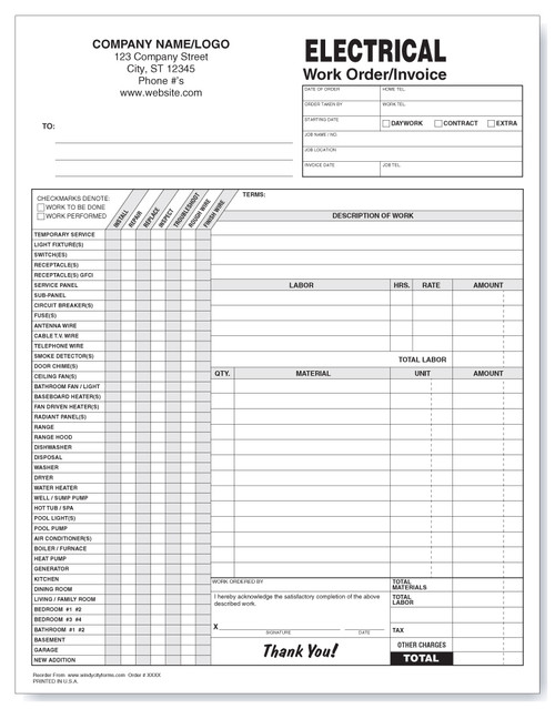 Electrical Work Order / Invoice - Windy City Forms