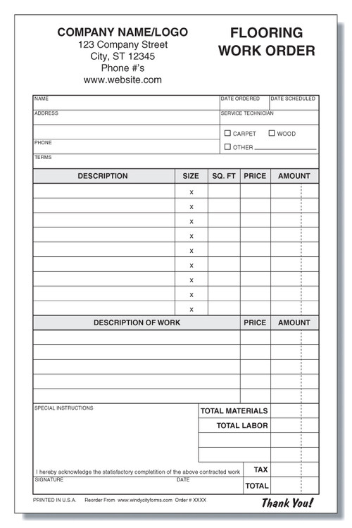 Flooring Work Order/Invoice - Windy City Forms