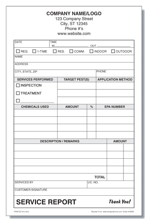 Pest Control Service Report/Invoice - Windy City Forms