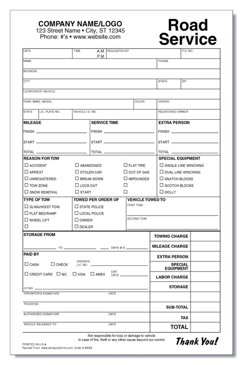 landscaping invoice form Service(Towing) City Windy Order/Invoice  Work Forms Road