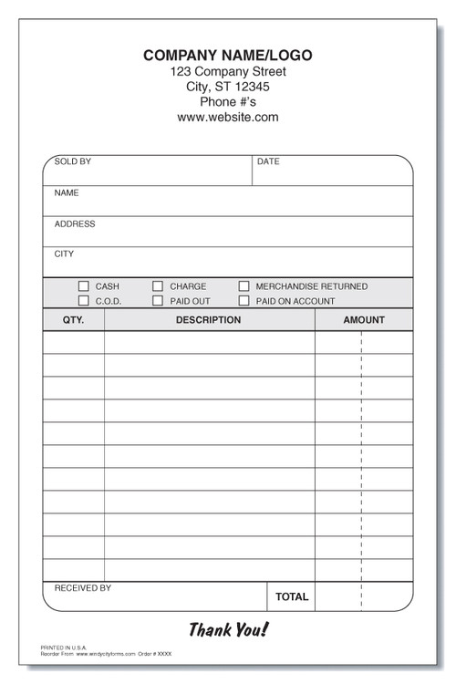 Sales Receipt - Windy City Forms