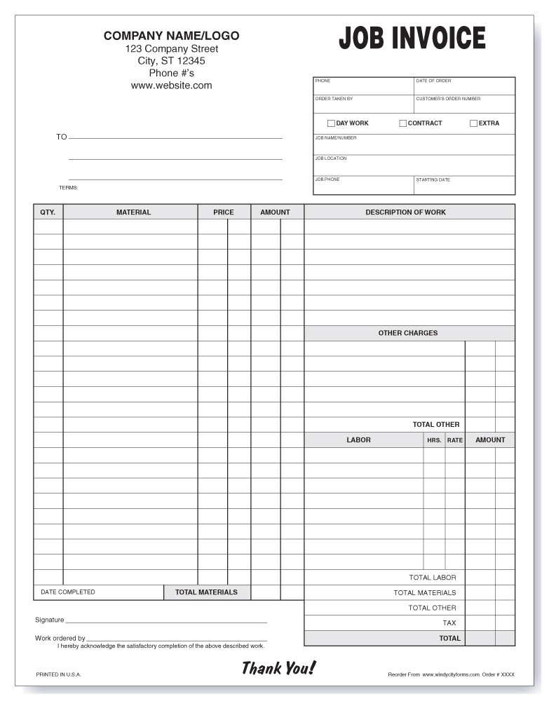 Job Invoice - Windy City Forms