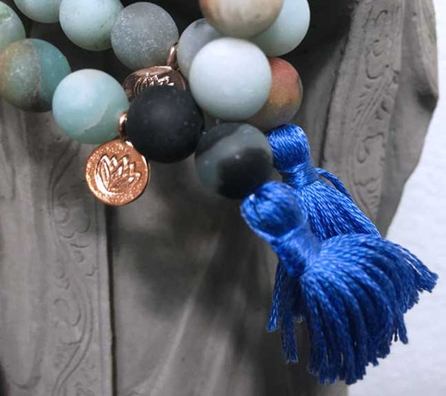Rose Gold Lotus Frosted Amazonite Prayer Bracelet Rose Gold Lotus Frosted Amazonite Prayer Bracelet