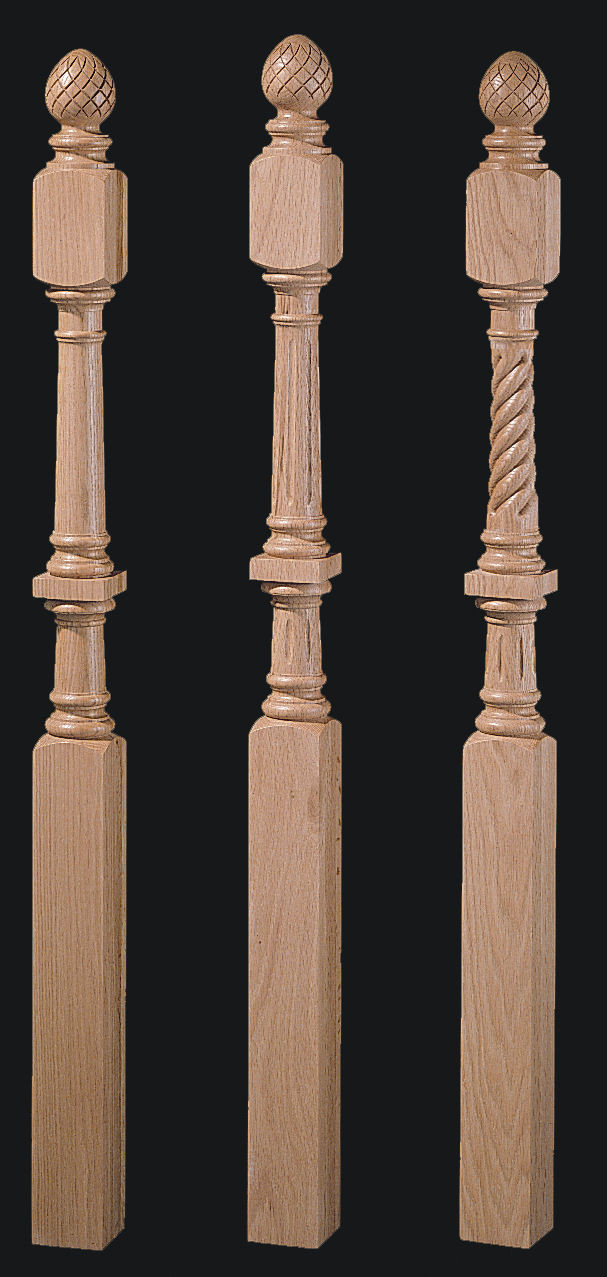 design nc elkin classic Newel Rope Plain, Fluted Post, Universal 9043 Top Pineapple or