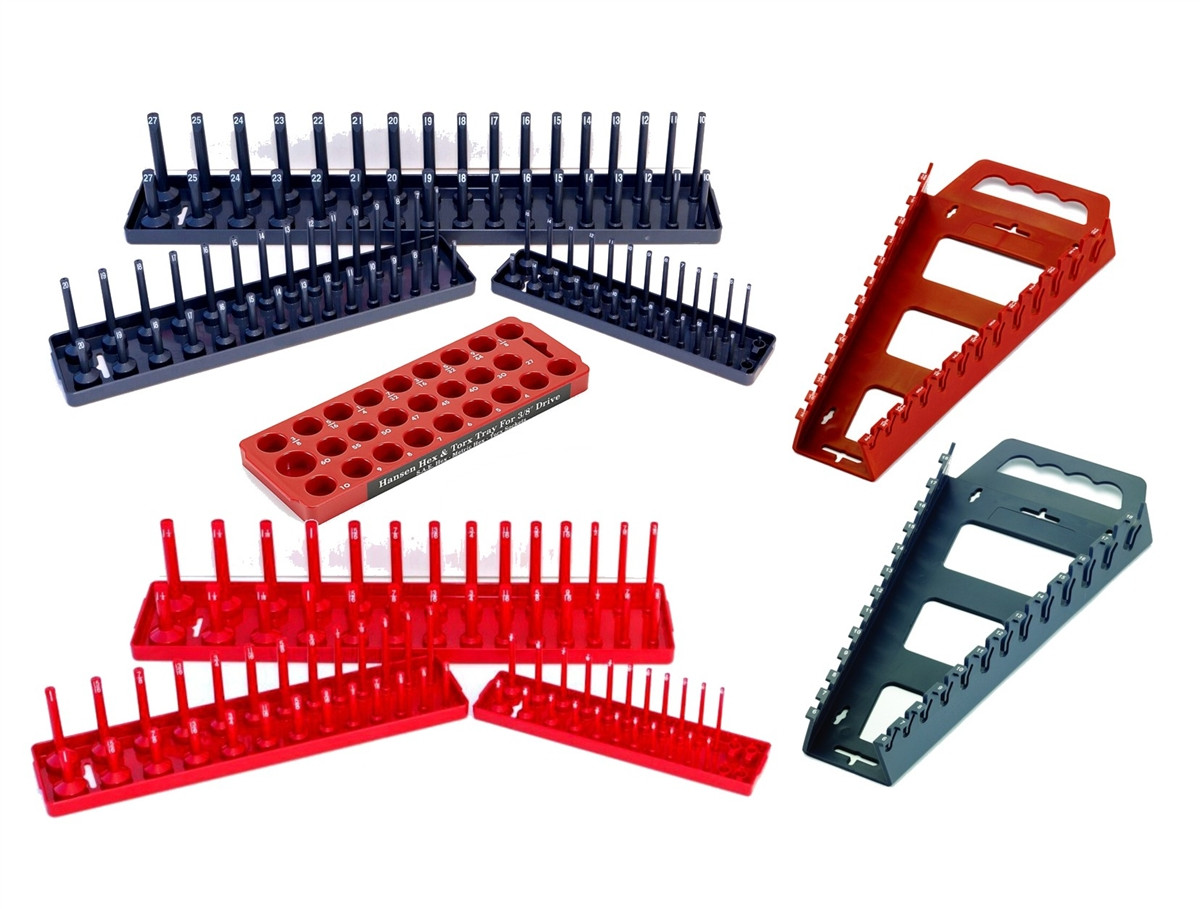 Hansen 9pc Socket Wrench Organizer Tray Rack Set Metric SAE USA
