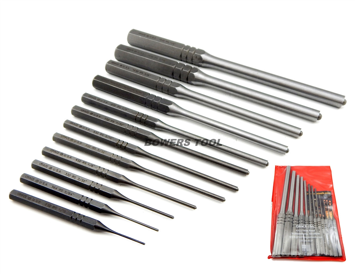 Grace USA 12pc Professional Roll Pin Spring Punch Set 1/16 1/2in w