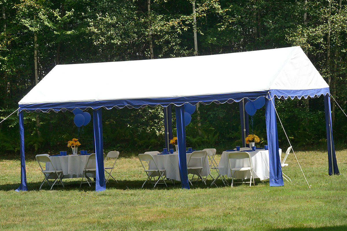 10x20 Party Tent, 8-Leg Galvanized Steel Frame, Blue/White Cover ...