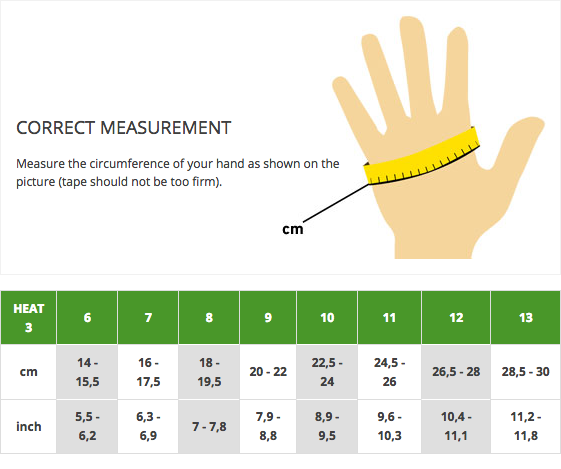 Size chart for HEAT3 Layer System liner and shell for winter photography gloves Size chart for HEAT3 Layer System liner and shell for winter photography gloves