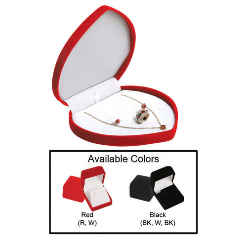 Soft Flocked Velour Heart Shaped Combo. Box, 6 1/2” x 6” x 1 3/8”, Choose from various Color